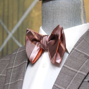 Men's Self-tied Bow Tie 100%Silk Big Butterfly Orange Mauve Plaid S677‎